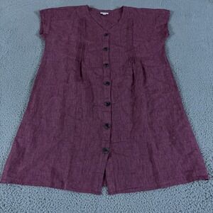 J Jill Dress Womens Large Purple Love Linen Button Up Pintucked V-Neck Beach